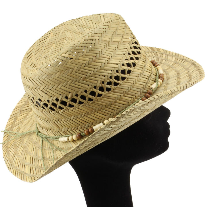 Straw Cowboy Hat with Wood Bead Band