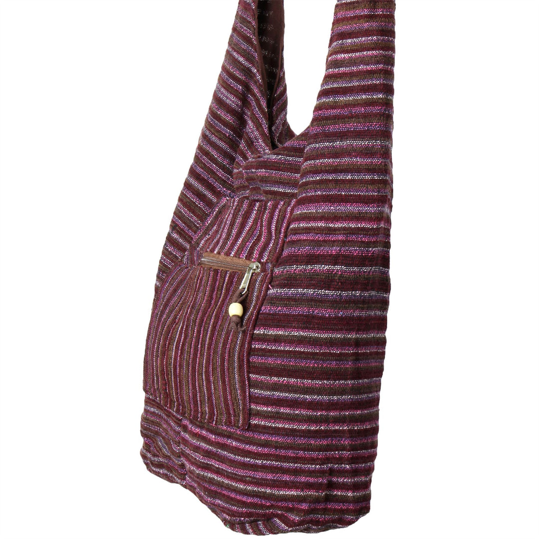 Striped Chenille Sling Shoulder Bag - Dark Purple