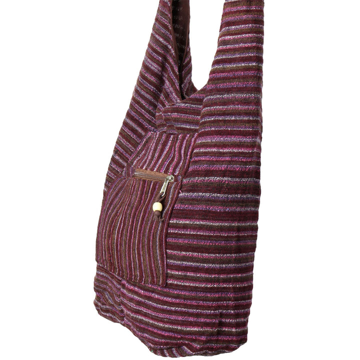 Striped Chenille Sling Shoulder Bag - Dark Purple