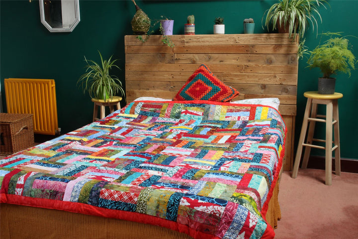 Handmade Quilted Patchwork Batik Printed Bedspread