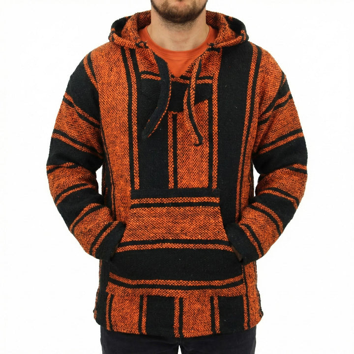 Recycled Mexican Baja Jerga Hoody - Orange Black
