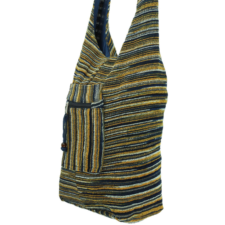 Striped Chenille Sling Shoulder Bag - Navy Orange