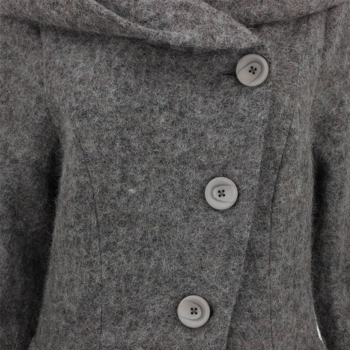 Wool Blend Woven Coat with an Oversized Collar Hood - Brown