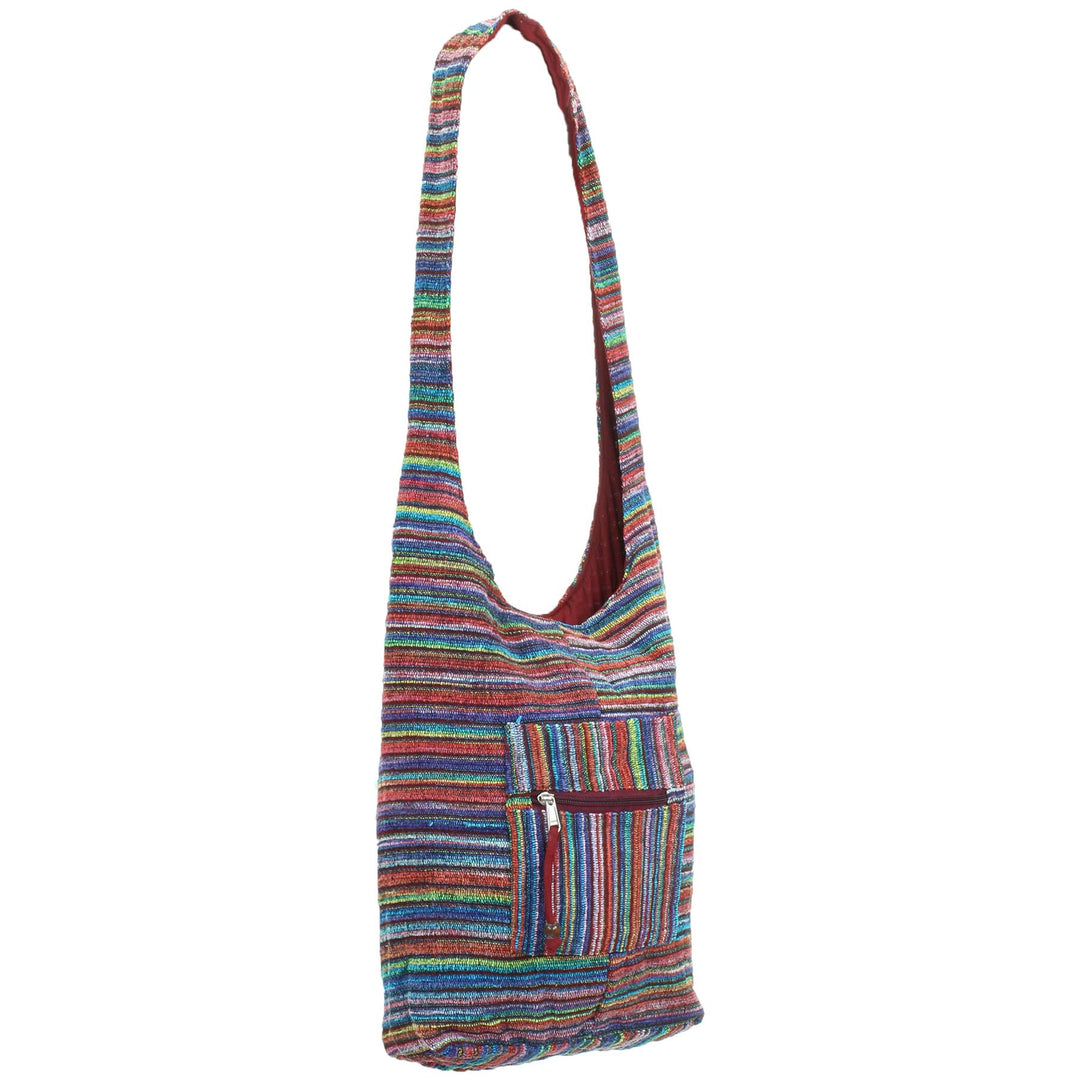 Striped Chenille Sling Shoulder Bag - Multi - Brown Lining