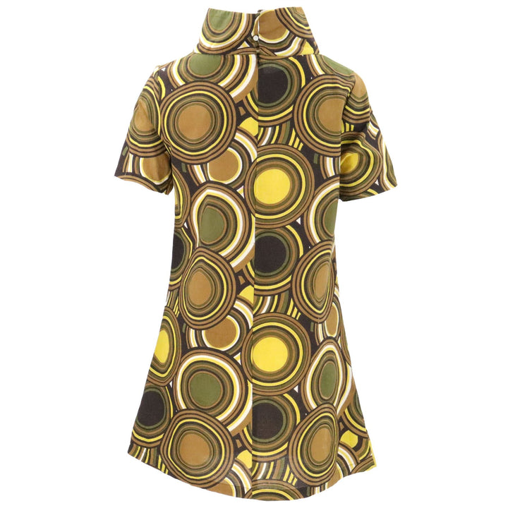 Sixties Shift Dress - Retro Circle Green Yellow