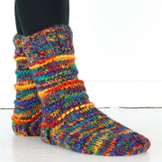 Hand Knitted Wool Slipper Socks Lined - SD Rainbow Rib