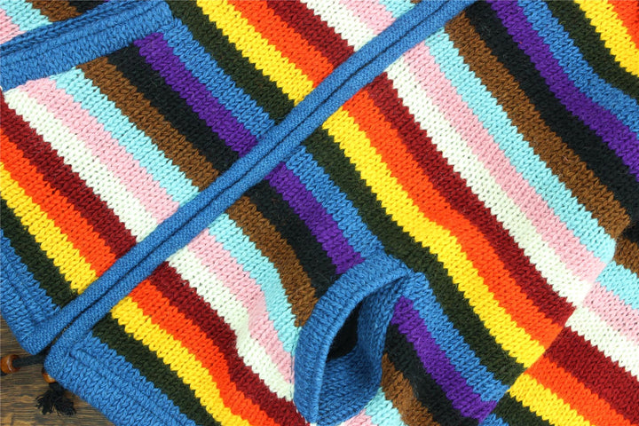 Hand Knitted Wool Hooded Jacket Cardigan - Stripe Progress Rainbow