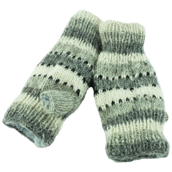 Wool Knit Arm Warmer - Stripe - Grey White