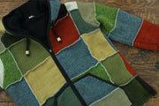 Wool Knit Patchwork Hooded Jacket - Mustard