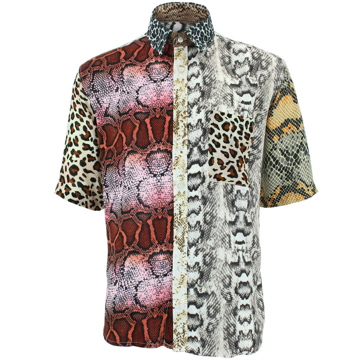 Regular Fit Short Sleeve Shirt - Random Mixed Panel - Animal Print