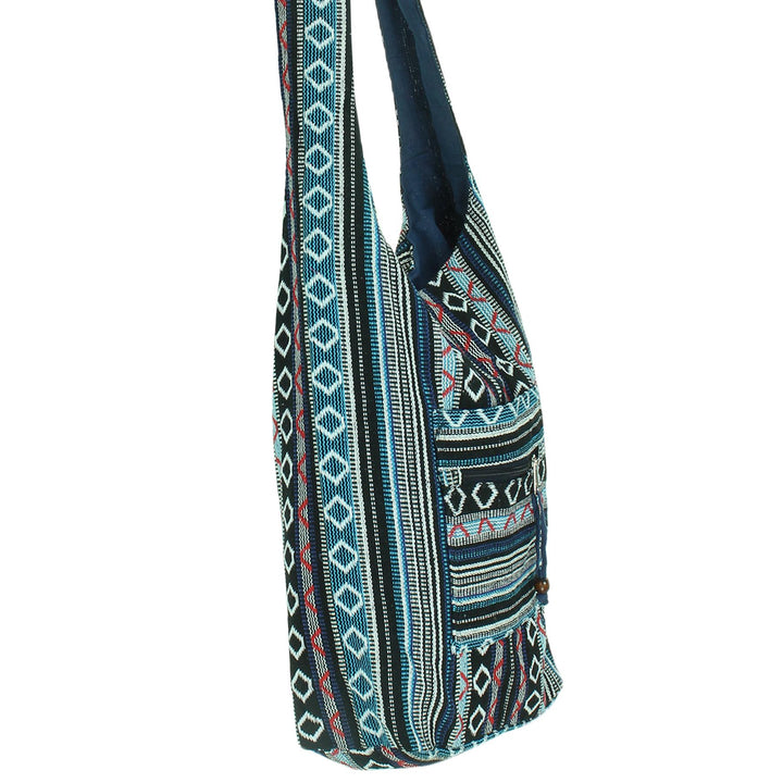 Diamond Pattern Canvas Sling Shoulder Bag - Black Blue