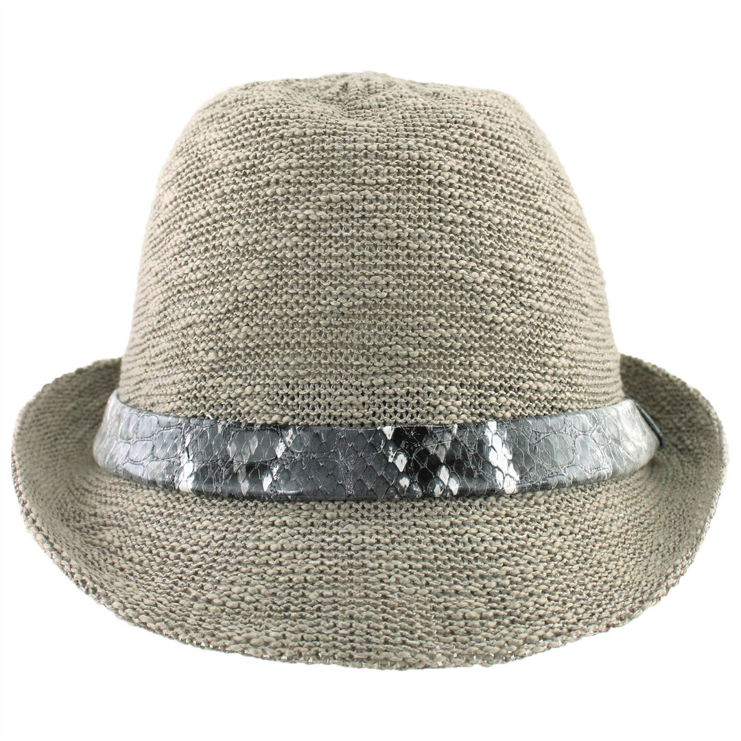 Lightweight trilby hat with faux leather snakeskin band - Light grey (57cm)