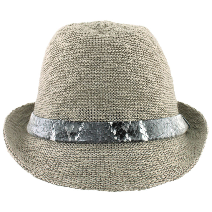 Lightweight trilby hat with faux leather snakeskin band - Light grey (57cm)