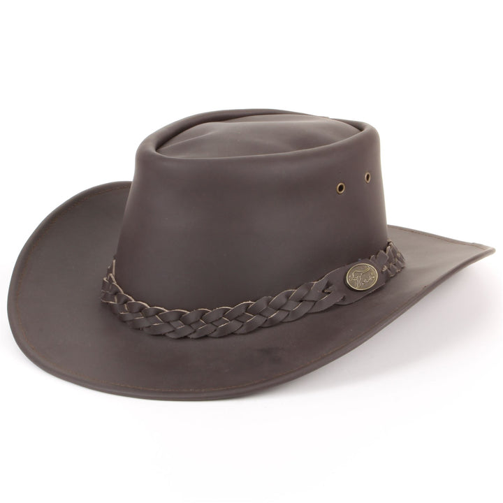 Genuine Leather Australian Cowboy Bush Hat - Brown