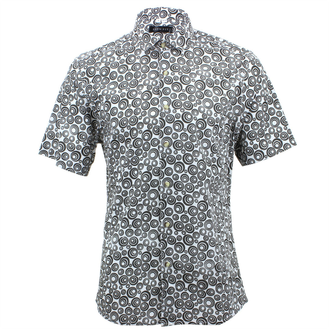 Slim Fit Short Sleeve Shirt - Dark Grey Abstract Circles