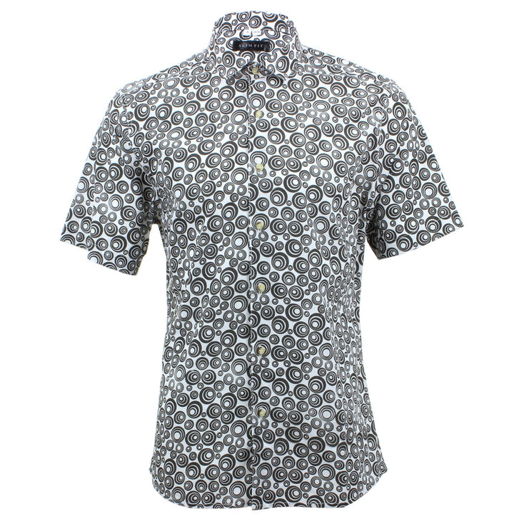 Slim Fit Short Sleeve Shirt - Dark Grey Abstract Circles