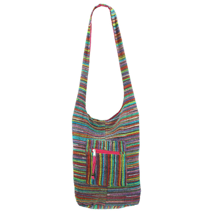 Striped Chenille Sling Shoulder Bag - Multi - Pink Lining