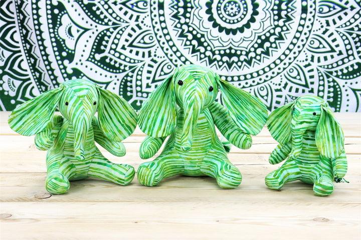 Batik Cotton Friendship Elephant - Green Stripe
