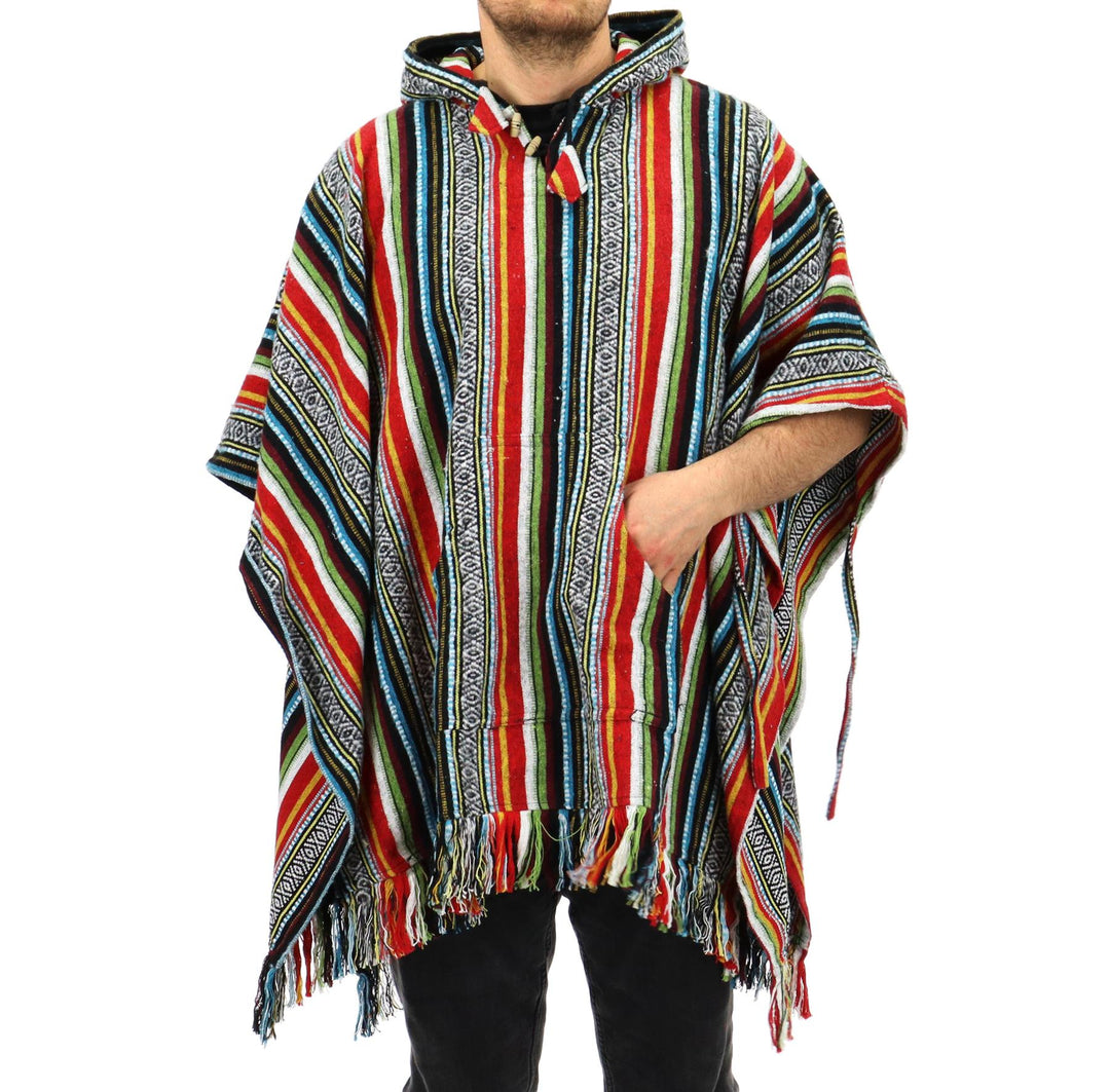 LOUDelephant poncho met capuchon van 100% geweven katoen, Gheri-stijl, Mexicaanse stijl, zwart LOUDelephant poncho met capuchon van 100% geweven katoen, Gheri-stijl, Mexicaanse stijl, zwart