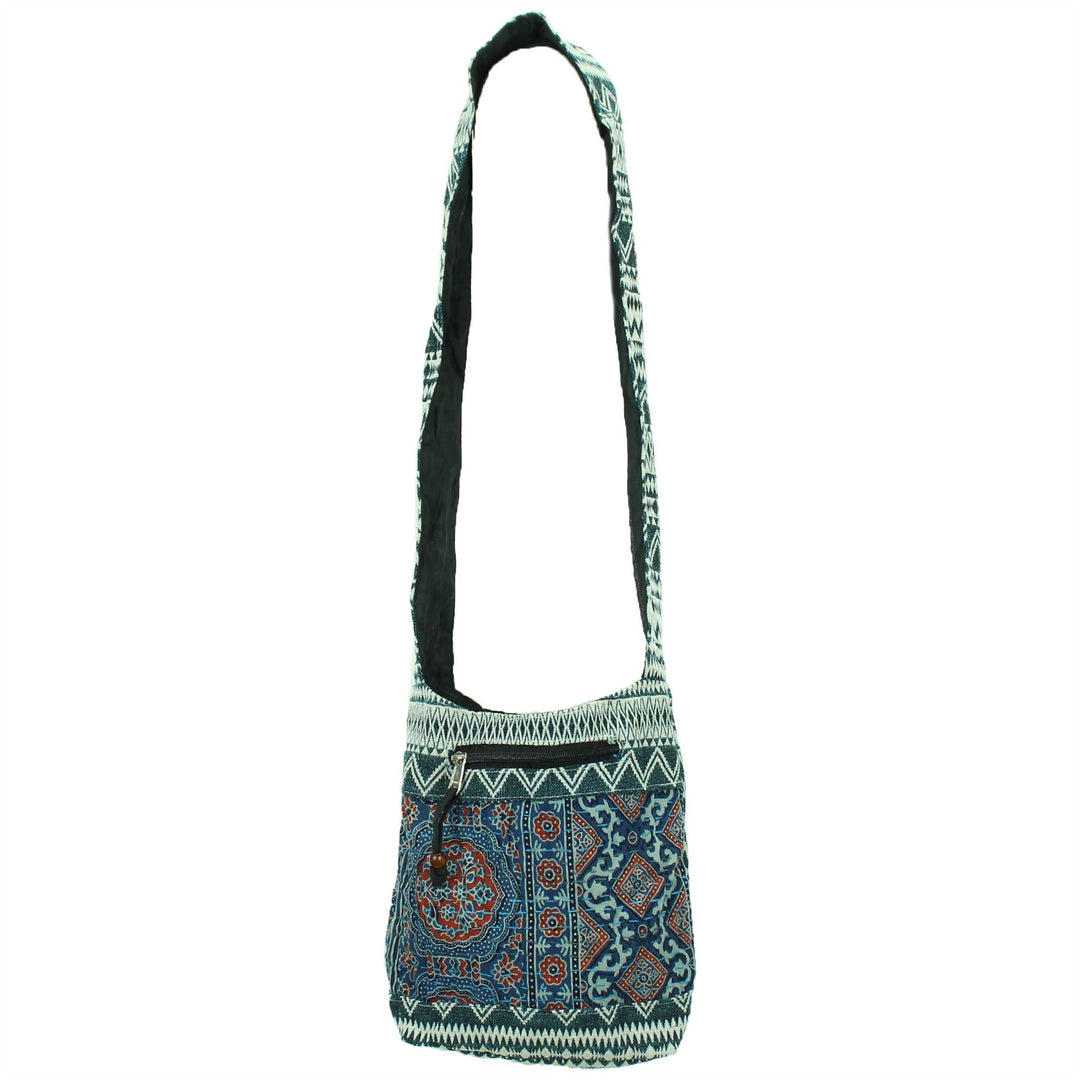 Cotton Canvas Sling Shoulder Bag - Ethnic Turquoise