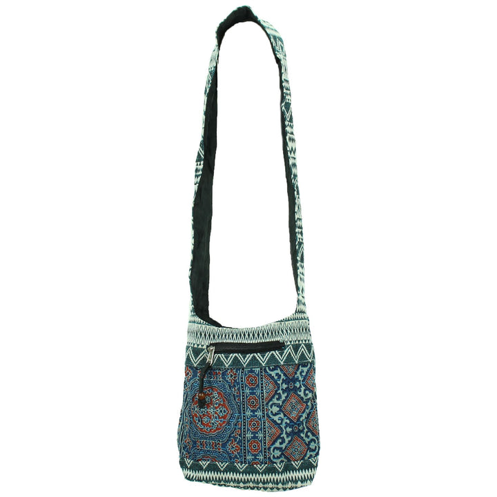Cotton Canvas Sling Shoulder Bag - Ethnic Turquoise