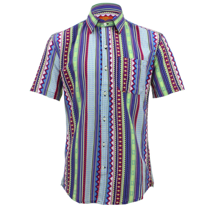 Tailored Fit Short Sleeve Shirt - Multi-coloured Aztec