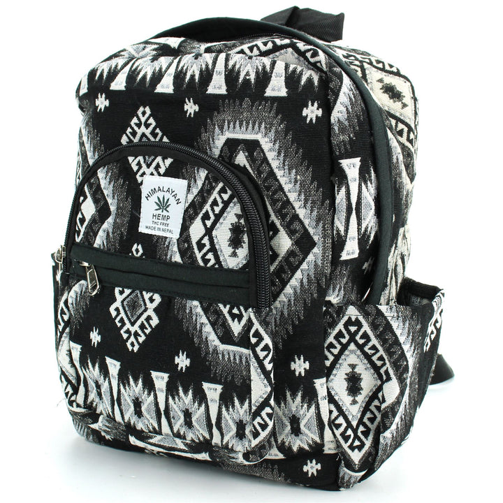 Himalayan Hemp Backpack - Greyscale Aztec