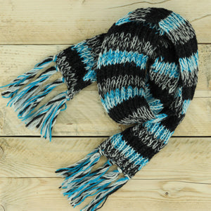 Écharpe en laine tricotée à la main - anthracite bleu clair sd