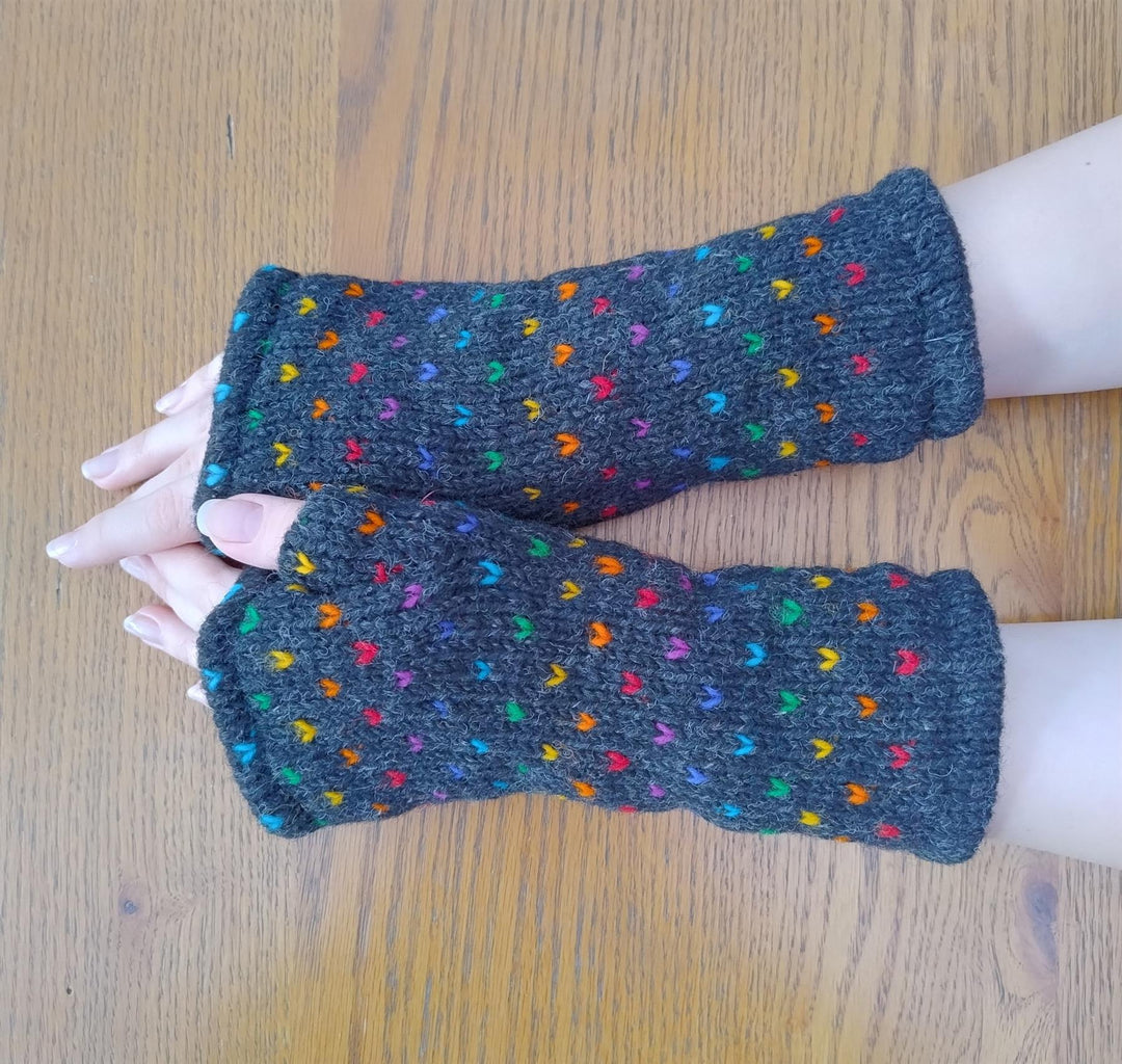 Wool Knit Fleece Lined  Wrist Warmers - Tik Tik Charcoal