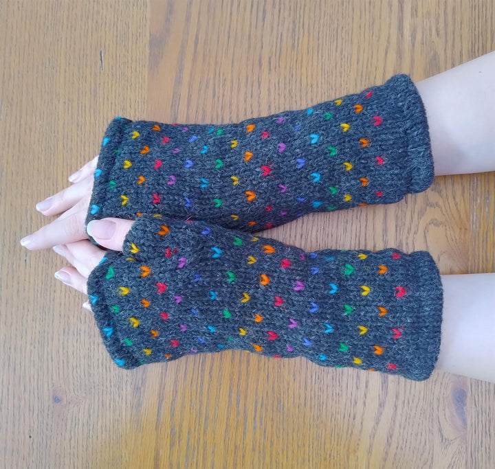 Wool Knit Fleece Lined  Wrist Warmers - Tik Tik Charcoal