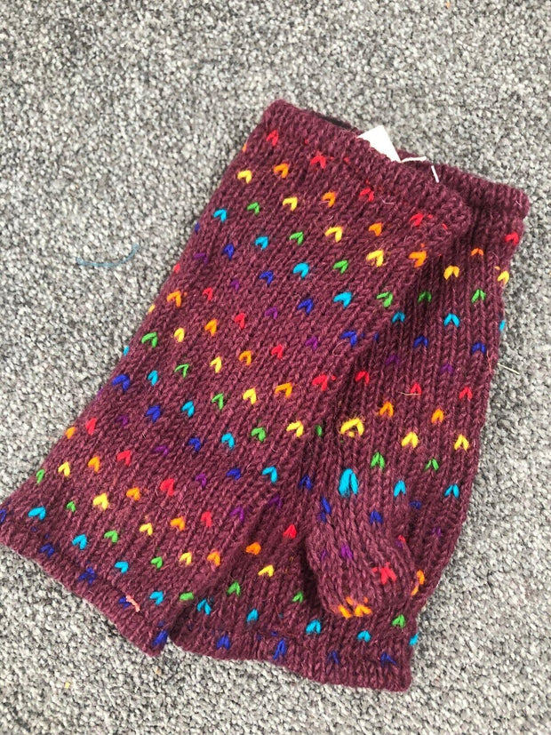 Wool Knit Fleece Lined  Wrist Warmers - Tik Tik Burgundy