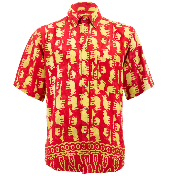 Regular Fit Short Sleeve Shirt - Herd of Elephants - Red
