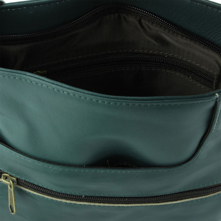 Real Leather Cross Body Messenger Shoulder Bag - Green