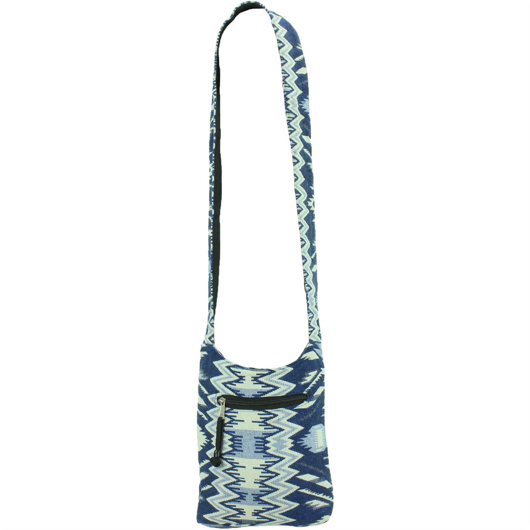 Cotton Canvas Sling Shoulder Bag - Aztec Blue White