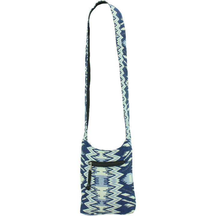 Cotton Canvas Sling Shoulder Bag - Aztec Blue White