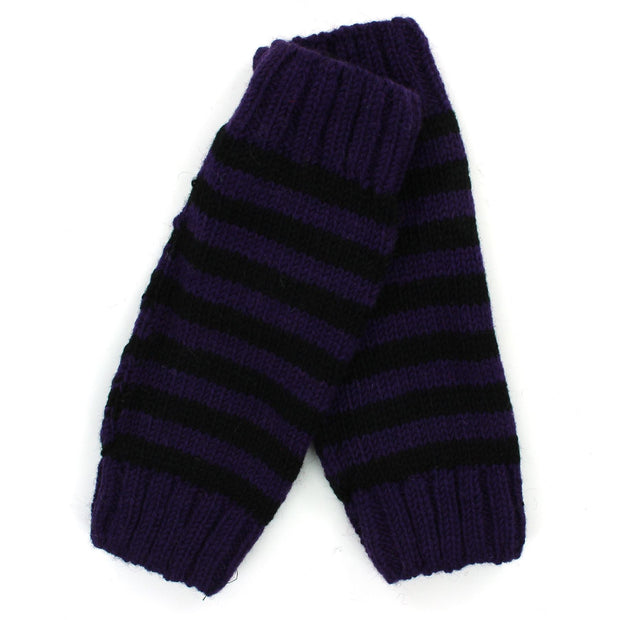 Hand Knitted Wool Leg Warmers - Stripe Purple Black