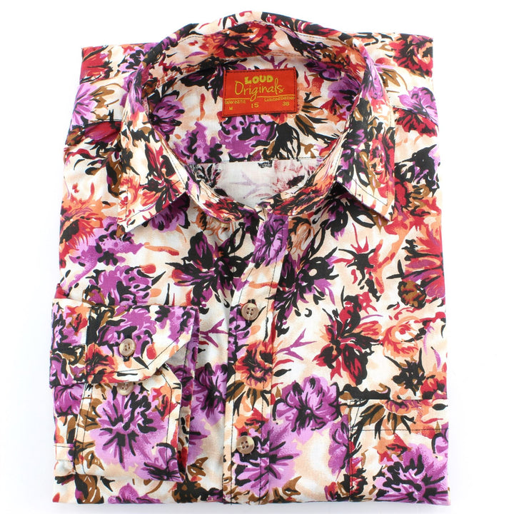 Tailored Fit Long Sleeve Shirt - Purple & Red Abstract Floral