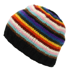 Handgestrickte Beanie-Mütze aus Wolle – Streifen-Fortschritts-Regenbogen