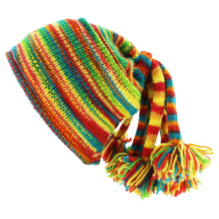 Wool Knit Fountain Tassels Hat - Rainbow SD