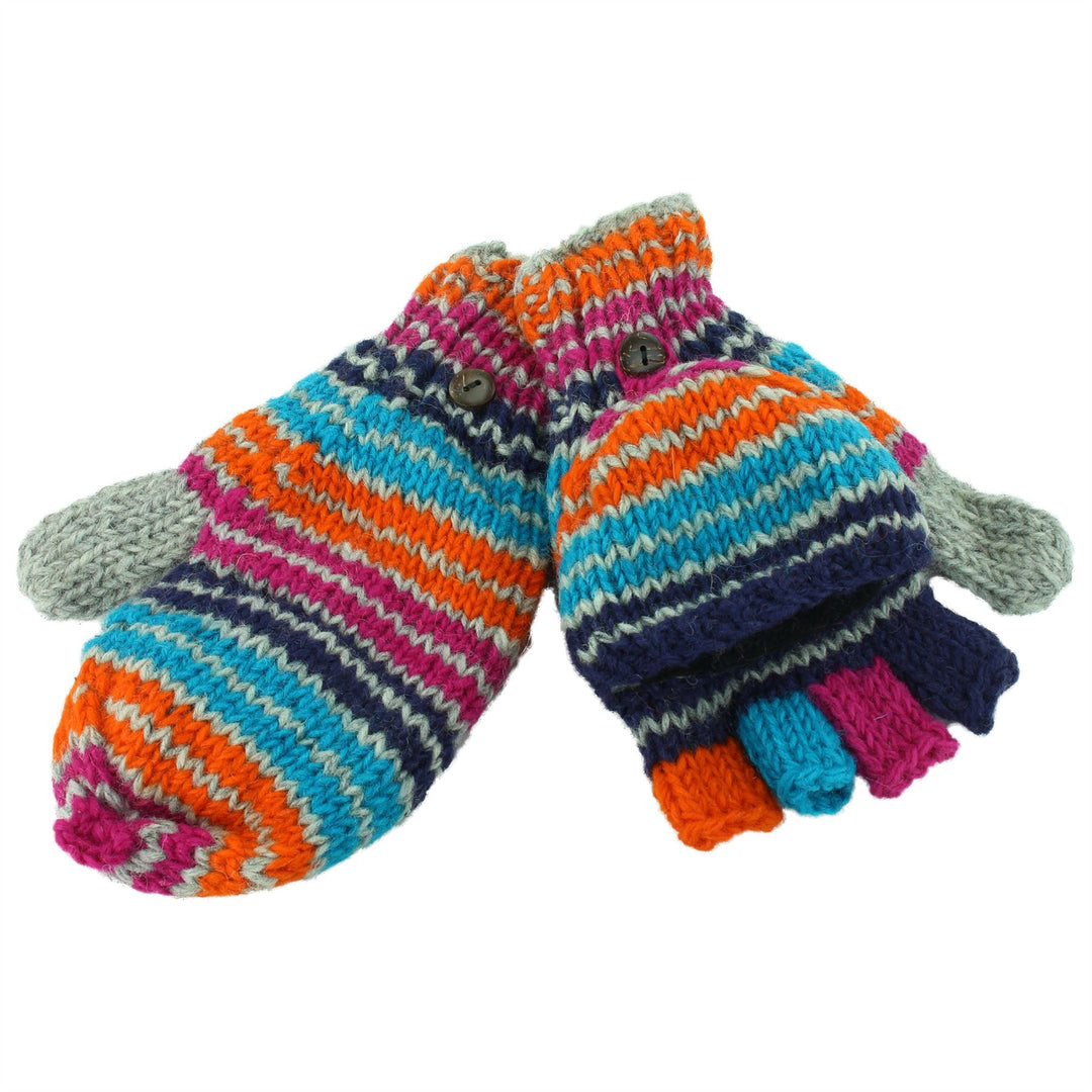 Wool Knit Shooter Gloves - Stripe Blue