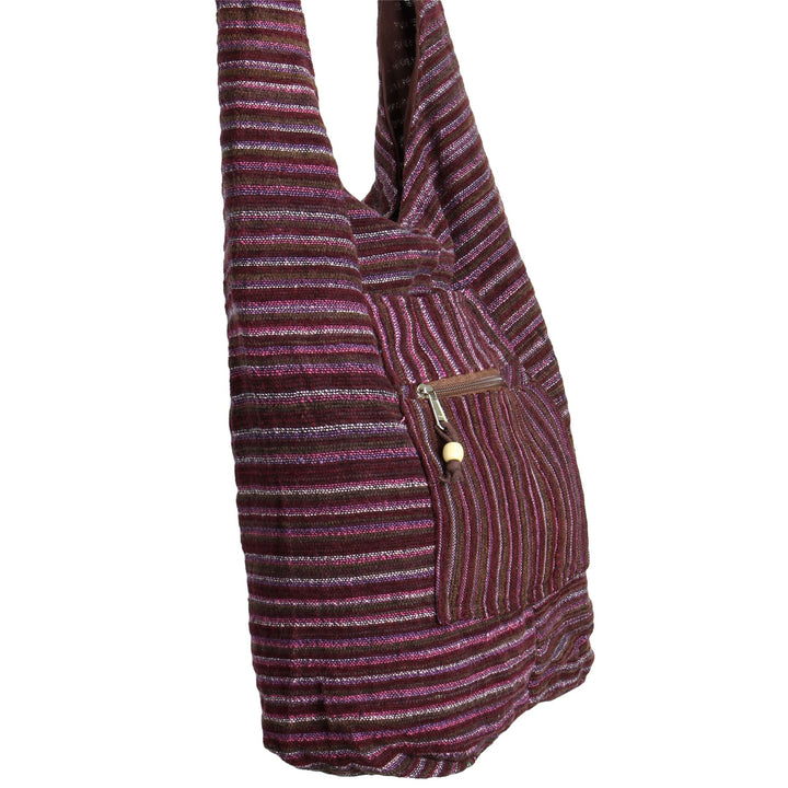 Striped Chenille Sling Shoulder Bag - Dark Purple