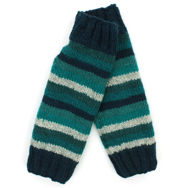 Hand Knitted Wool Leg Warmers - Stripe Teal