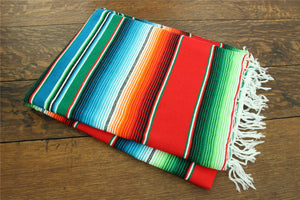 Serape Mexicain Tissé à la Main Grand 200cm x 147cm - Rouge