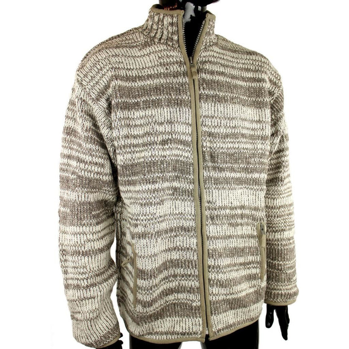 Wool knit Space Dye Fleece Lined Zip Jacket - Beige