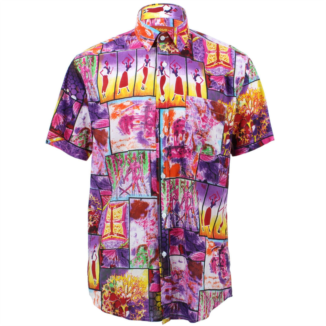 Regular Fit Short Sleeve Shirt - Purple Psychedelic Dancing Woman