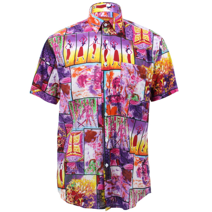 Regular Fit Short Sleeve Shirt - Purple Psychedelic Dancing Woman
