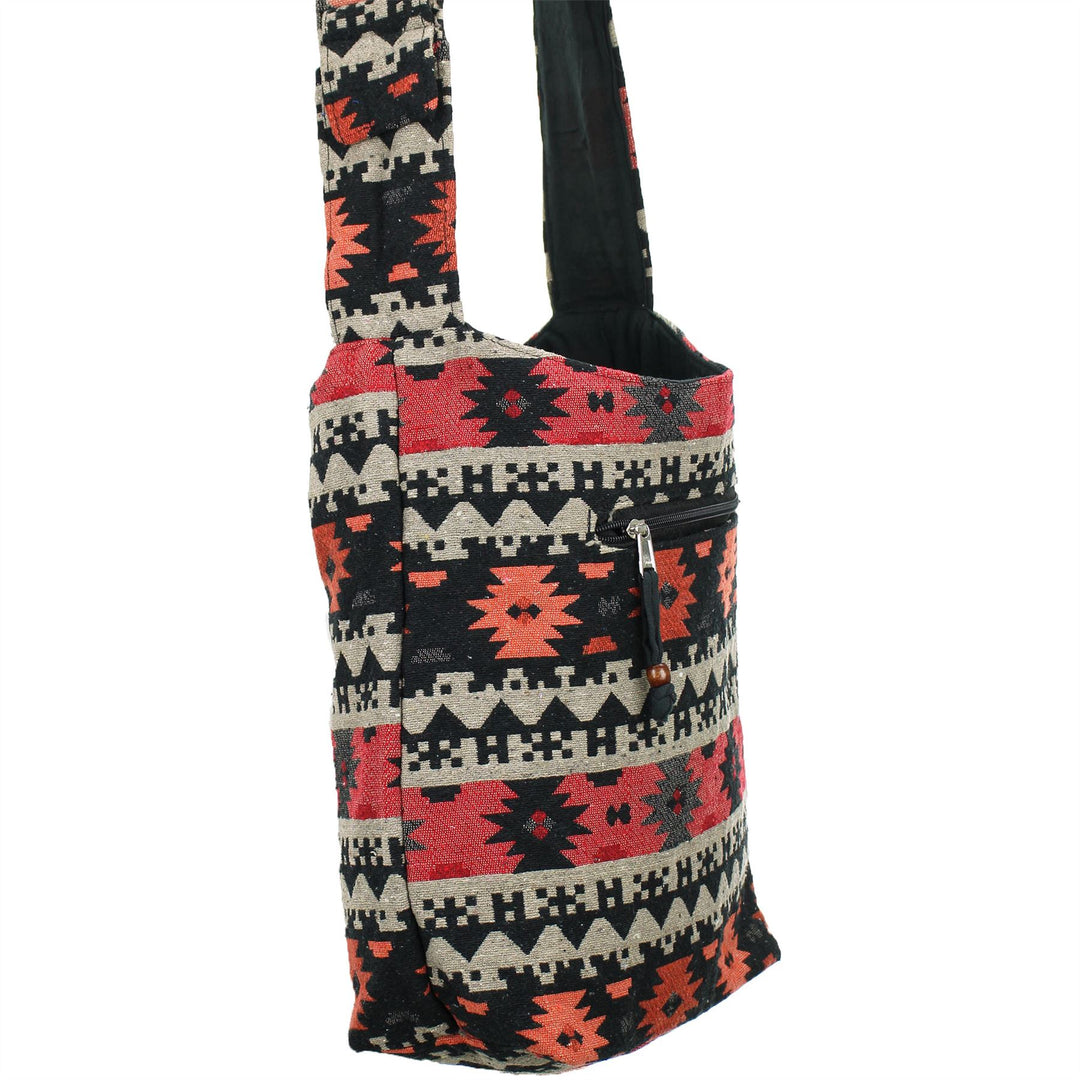 Cotton Canvas Sling Shoulder Bag - Red Black