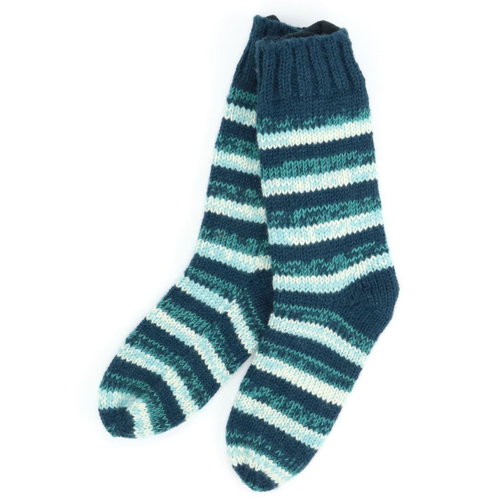Hand Knitted Wool Slipper Socks - SD Teal