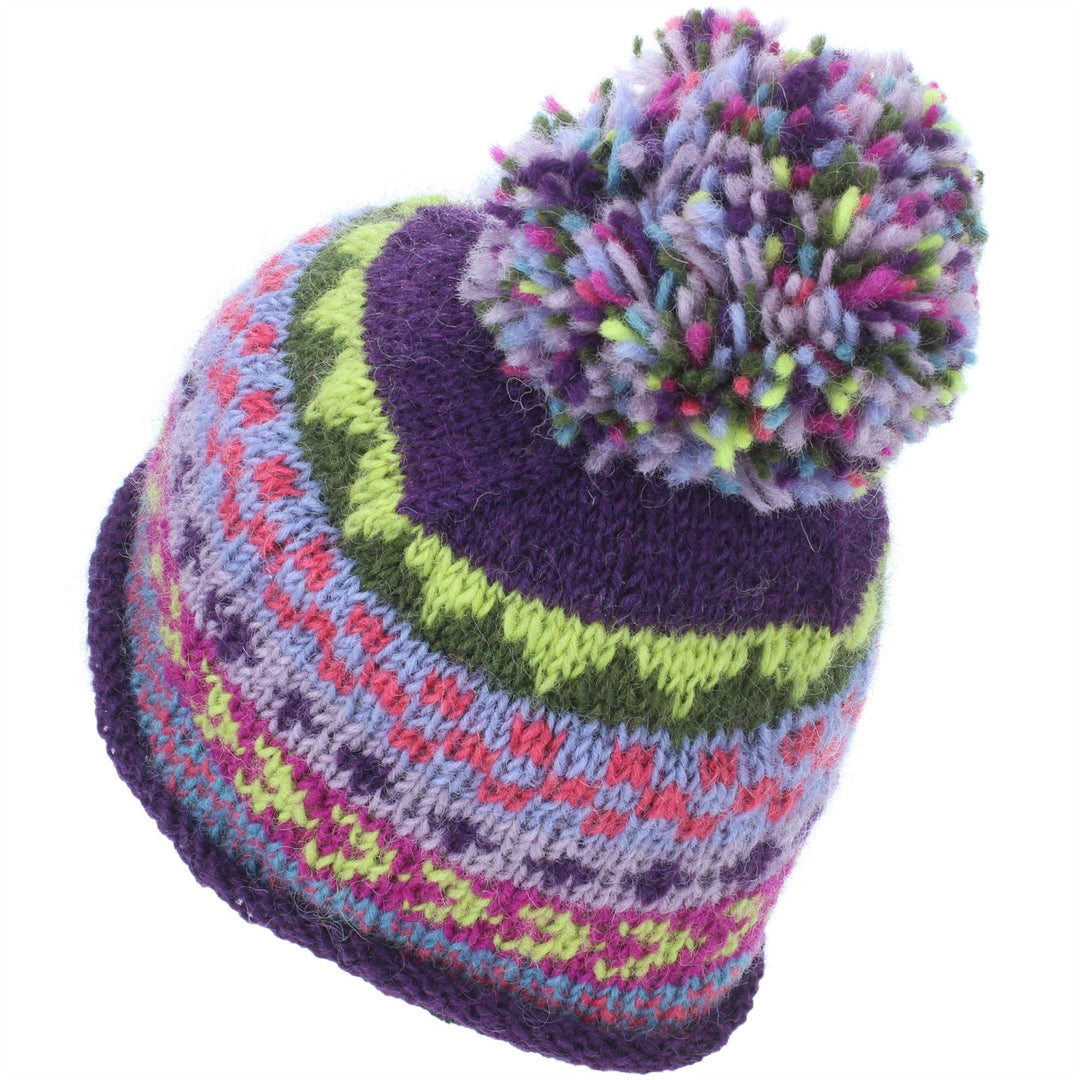 Wool Knit Beanie Bobble Hat