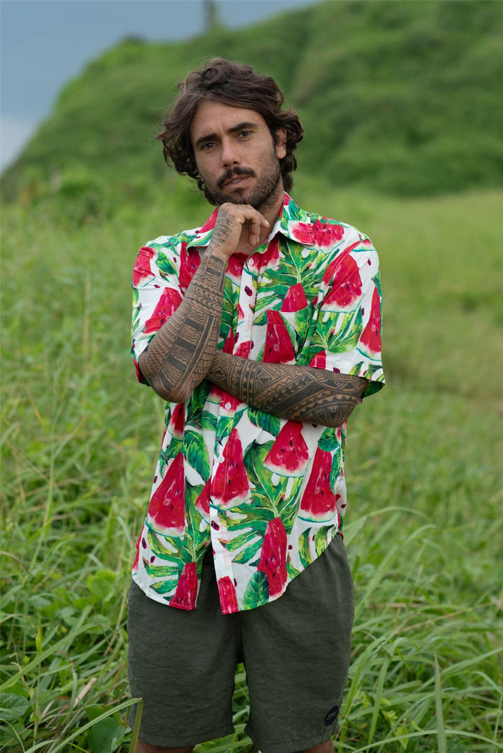 Regular Fit Short Sleeve Shirt - Watermelon Palm